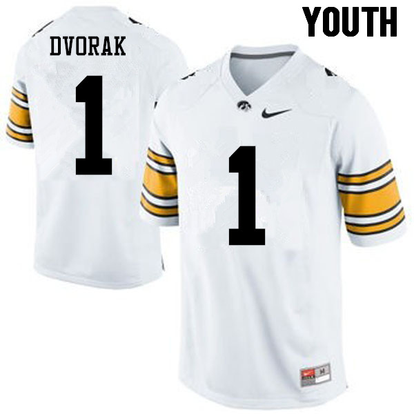 Youth Iowa Hawkeyes #1 Wes Dvorak College Football Jerseys-White - Click Image to Close